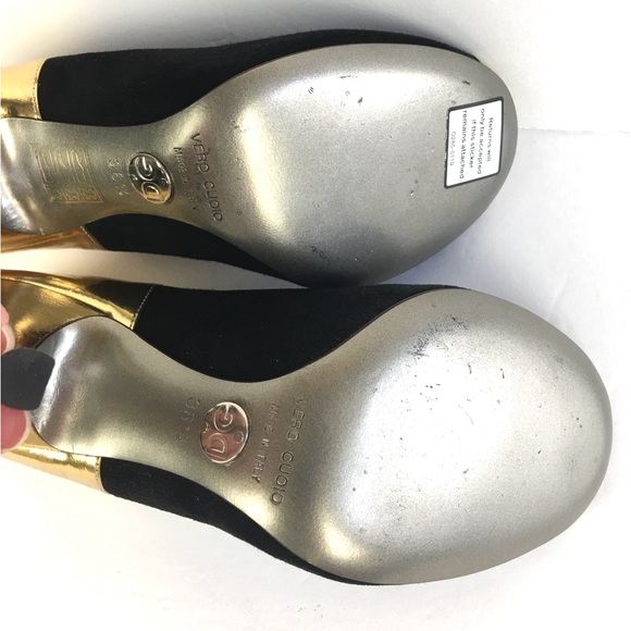 NWT Dolce & Gabbana Gold/Black Leather and Suede Peep Toe Pump Sz 36. 5 (US 6.5) - Picture 9 of 14